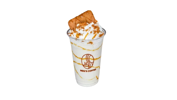 Meg's Biscoff frappe – creamy, caramelized biscuit flavor in an icy blend