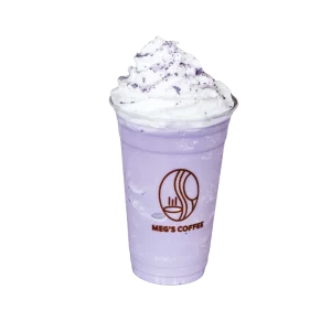 Smooth taro frappe – vibrant purple drink with a unique, earthy taste